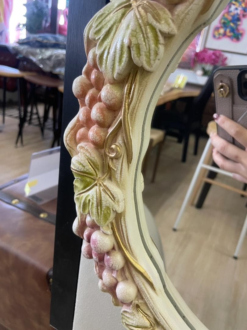 ロココ　グレープ　ミラー　鏡　壁掛ミラー　アンティーク　ベルサイユ　宮殿　ピンク