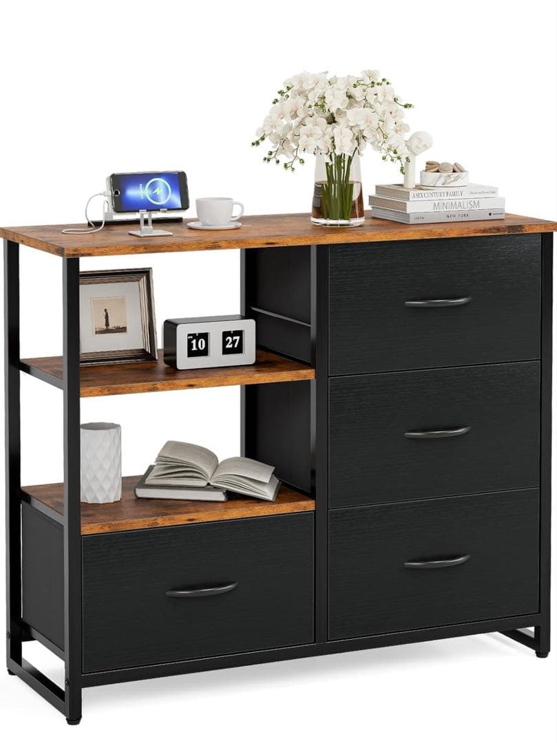 チェスト収納 タンス 棚付き コンセント付き　幅84×奥行30×高さ71.4cm