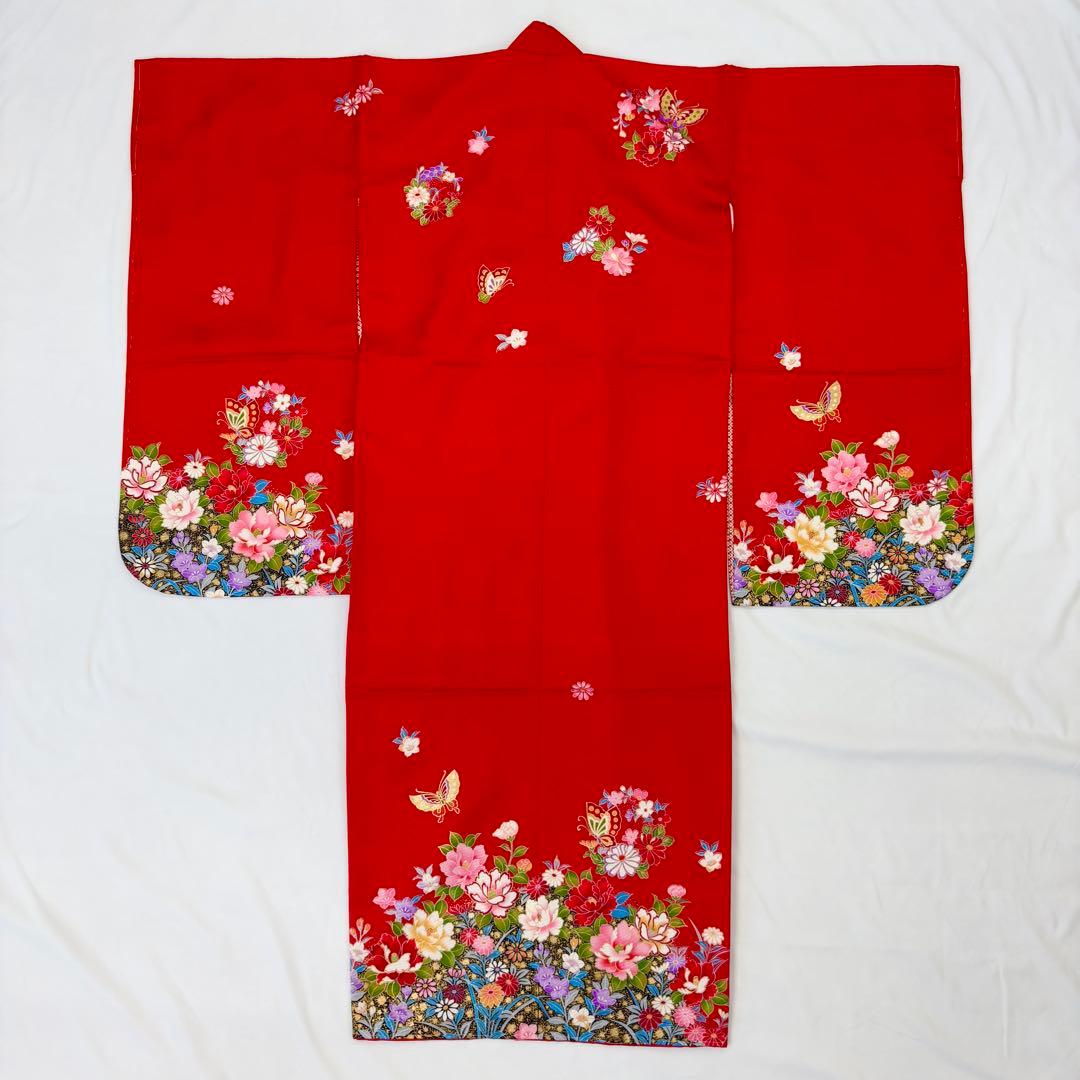 七五三用 赤色 花柄 着物 7歳 女の子