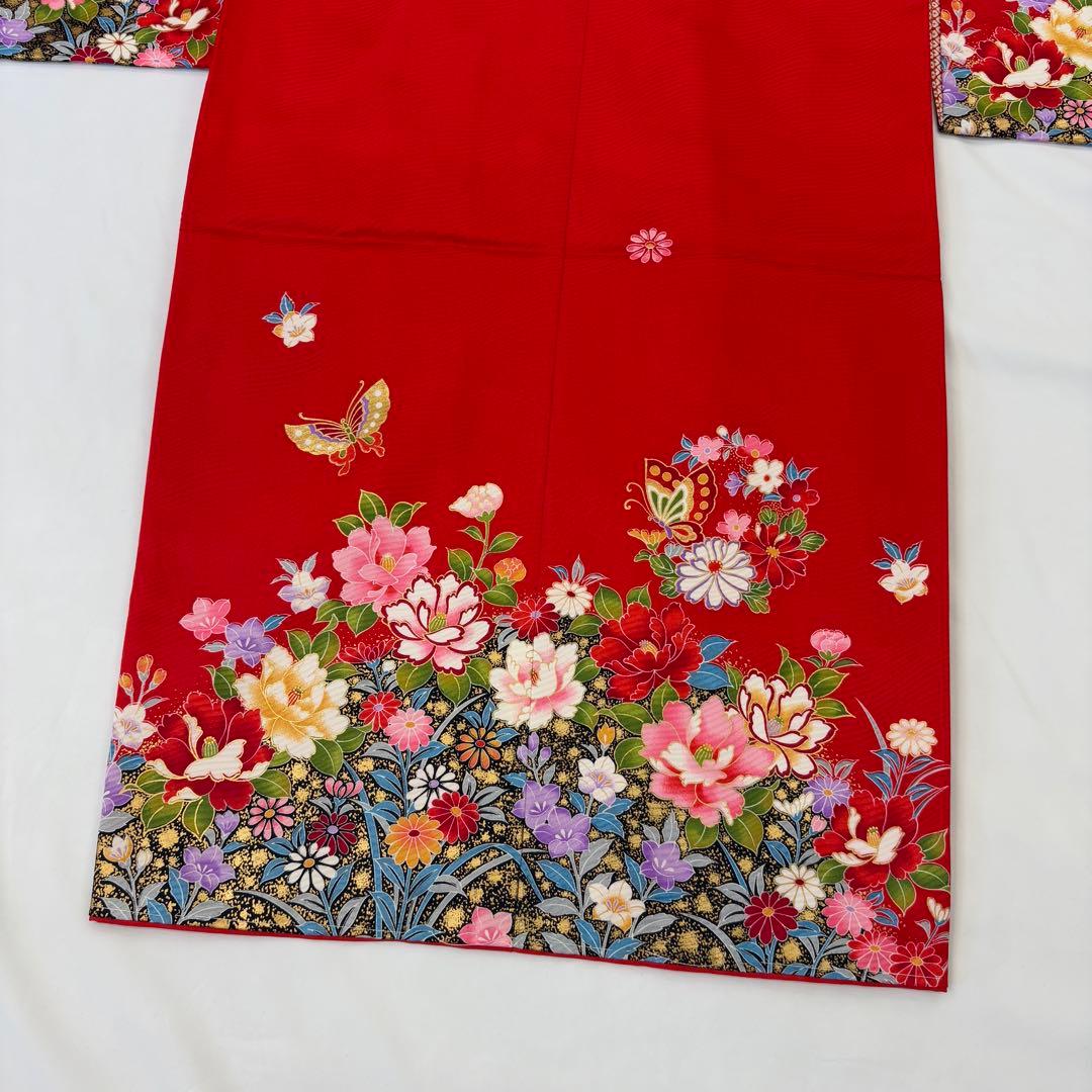 七五三用 赤色 花柄 着物 7歳 女の子