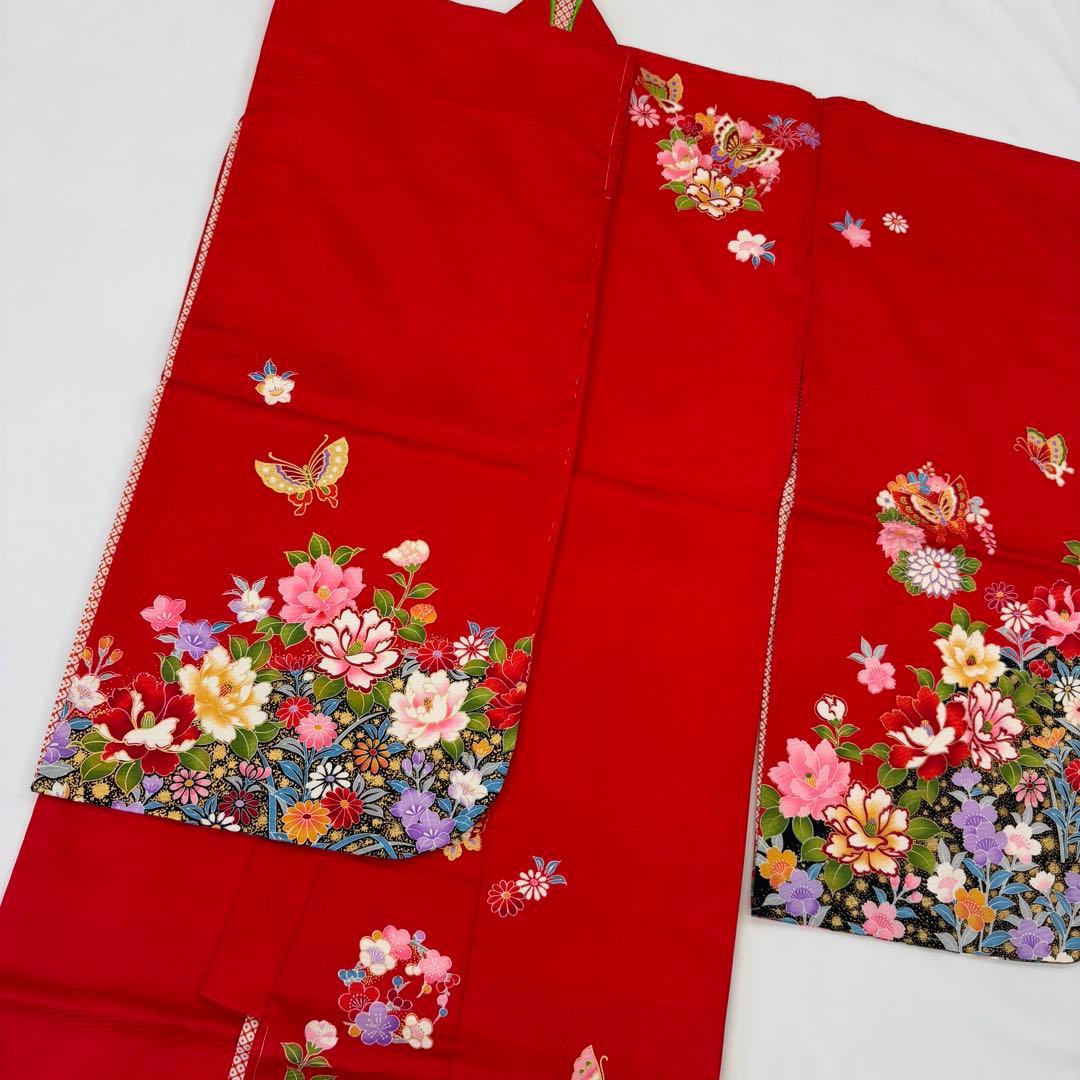 七五三用 赤色 花柄 着物 7歳 女の子