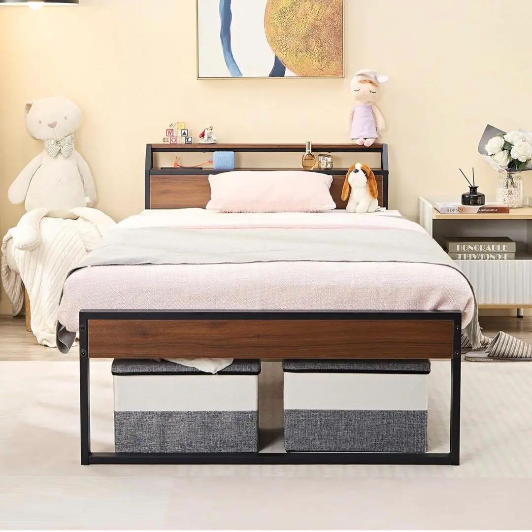 ベッドフレーム シングル スチールベッド 2口コンセント USB 新生活 高耐久