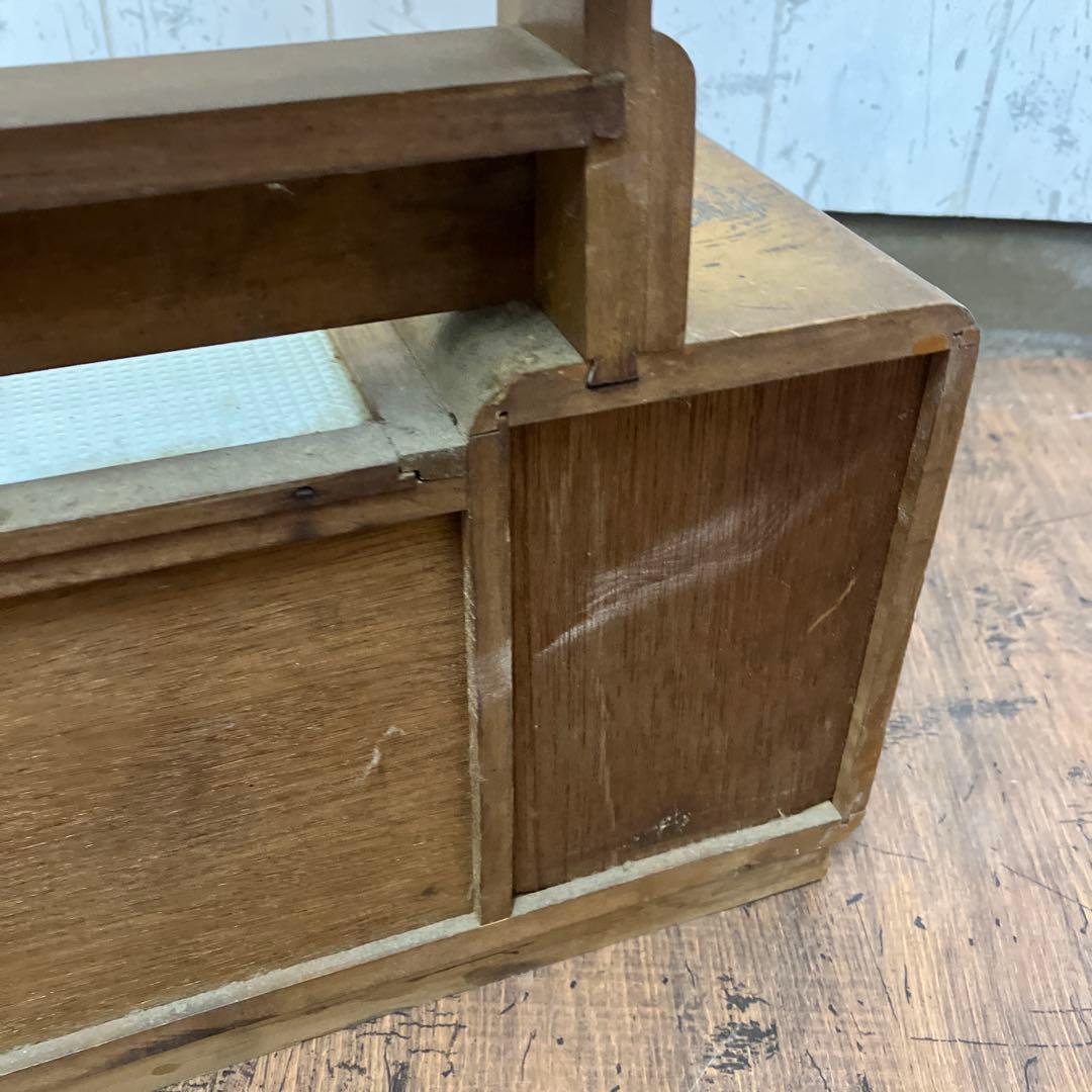 A-4 昭和レトロ 木製 鏡台 化粧台 ドレッサー 一面鏡 花柄 卓上 収納