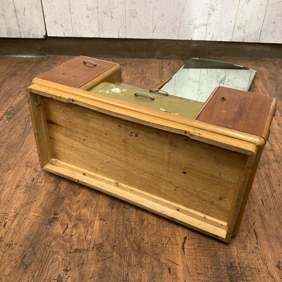 A-4 昭和レトロ 木製 鏡台 化粧台 ドレッサー 一面鏡 花柄 卓上 収納