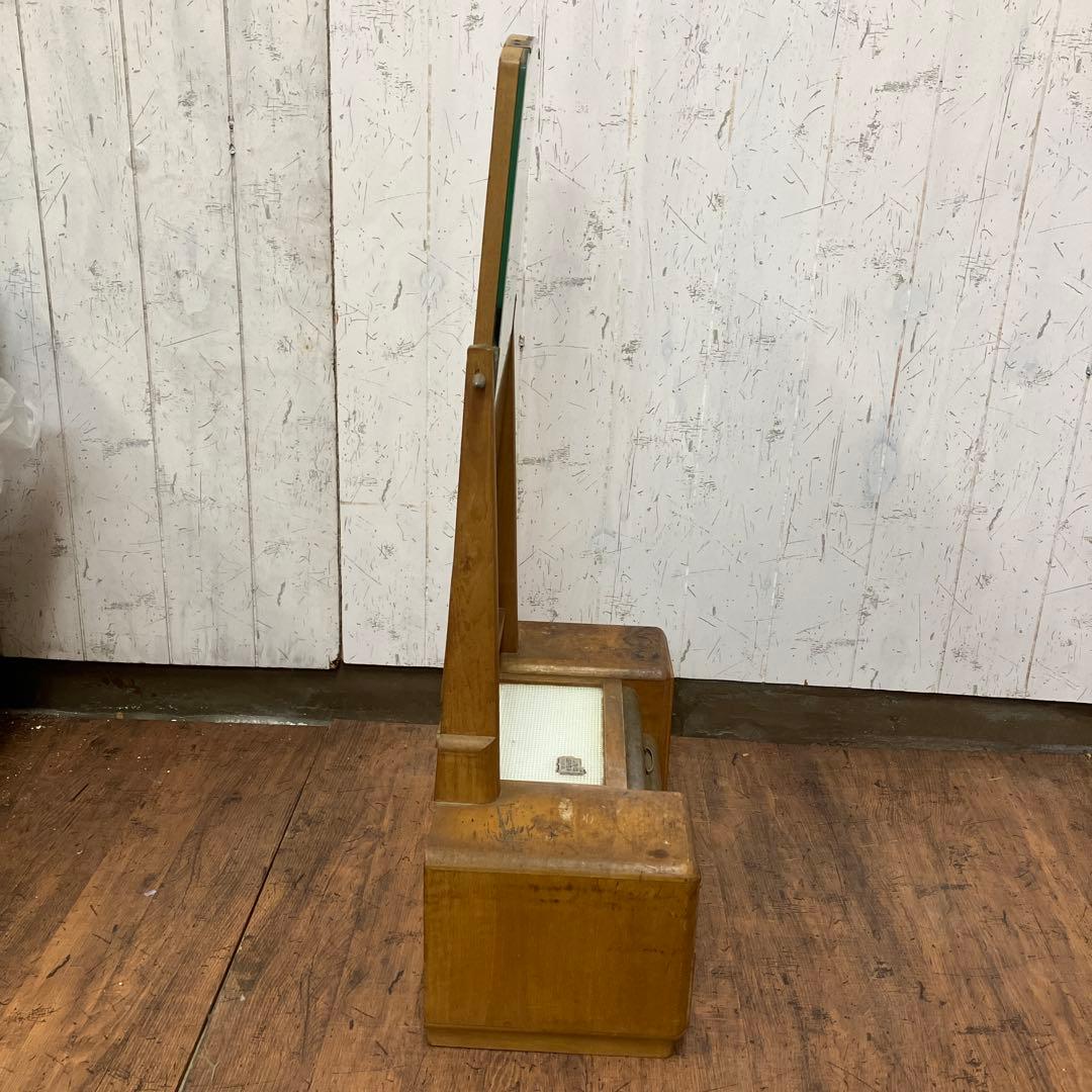 A-4 昭和レトロ 木製 鏡台 化粧台 ドレッサー 一面鏡 花柄 卓上 収納