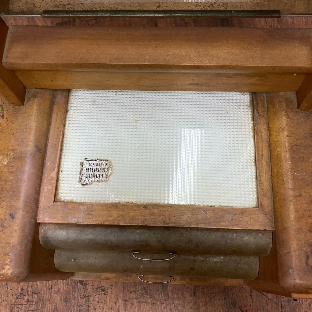 A-4 昭和レトロ 木製 鏡台 化粧台 ドレッサー 一面鏡 花柄 卓上 収納