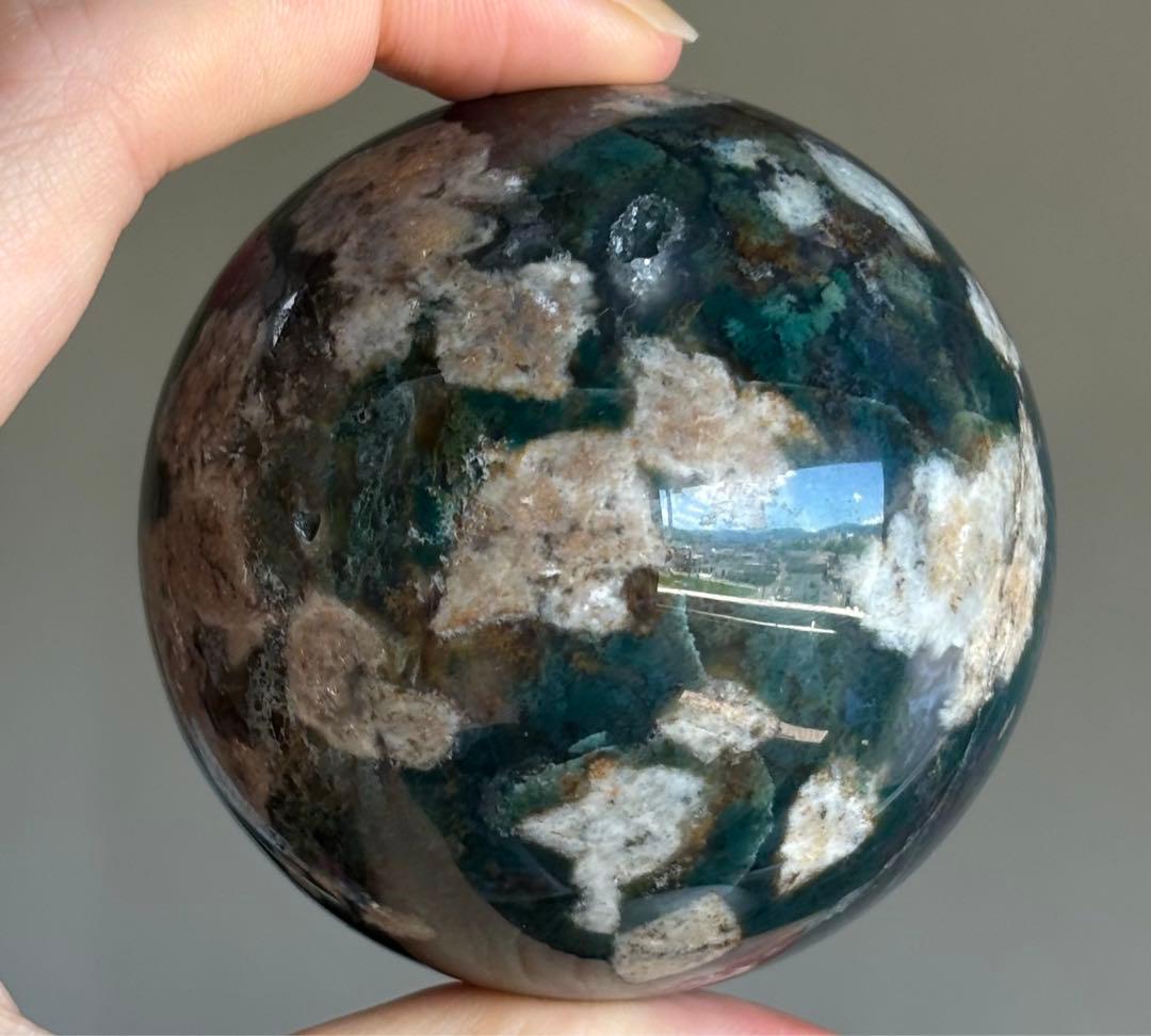 1点再入荷　レア　高品質　モスアゲート　桜瑪瑙　共生　スフィア