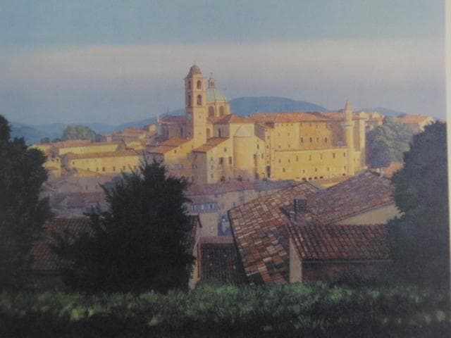 羽田裕、【ウルビーノ夕映】、希少画集画、状態良好、旅情、風景、新品額 額装付