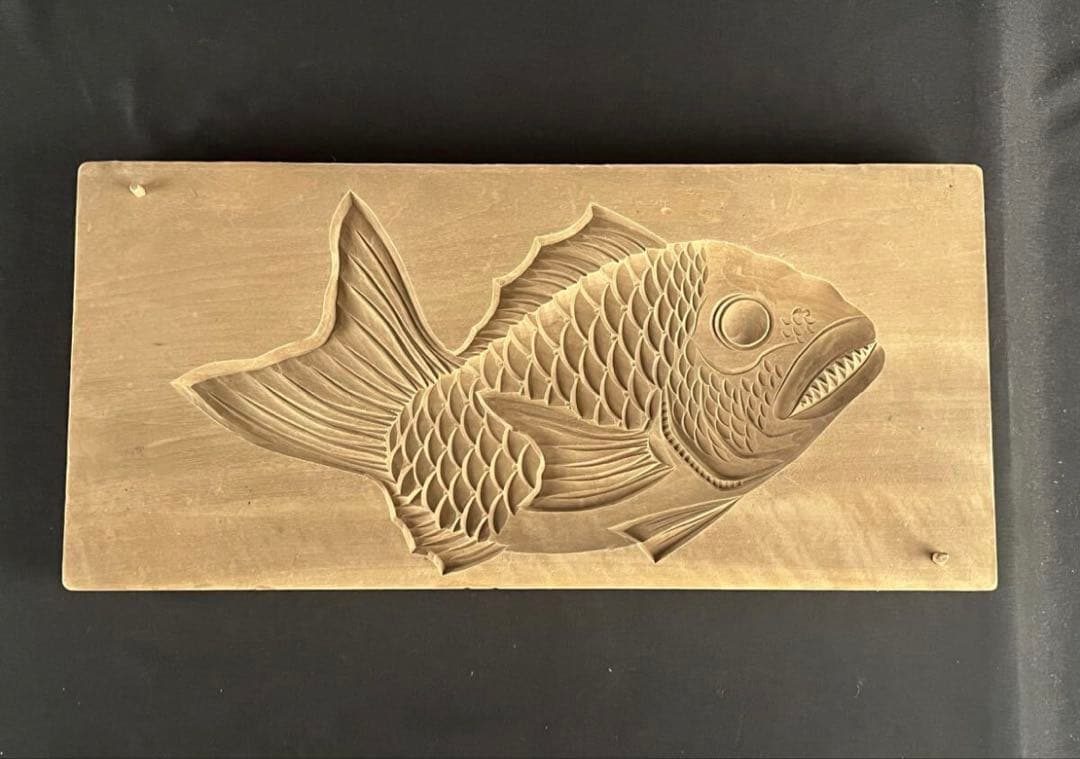 菓子型 特大型の鯛 タイ 39.2×18.3cm 和菓子 古道具アンティーク木彫