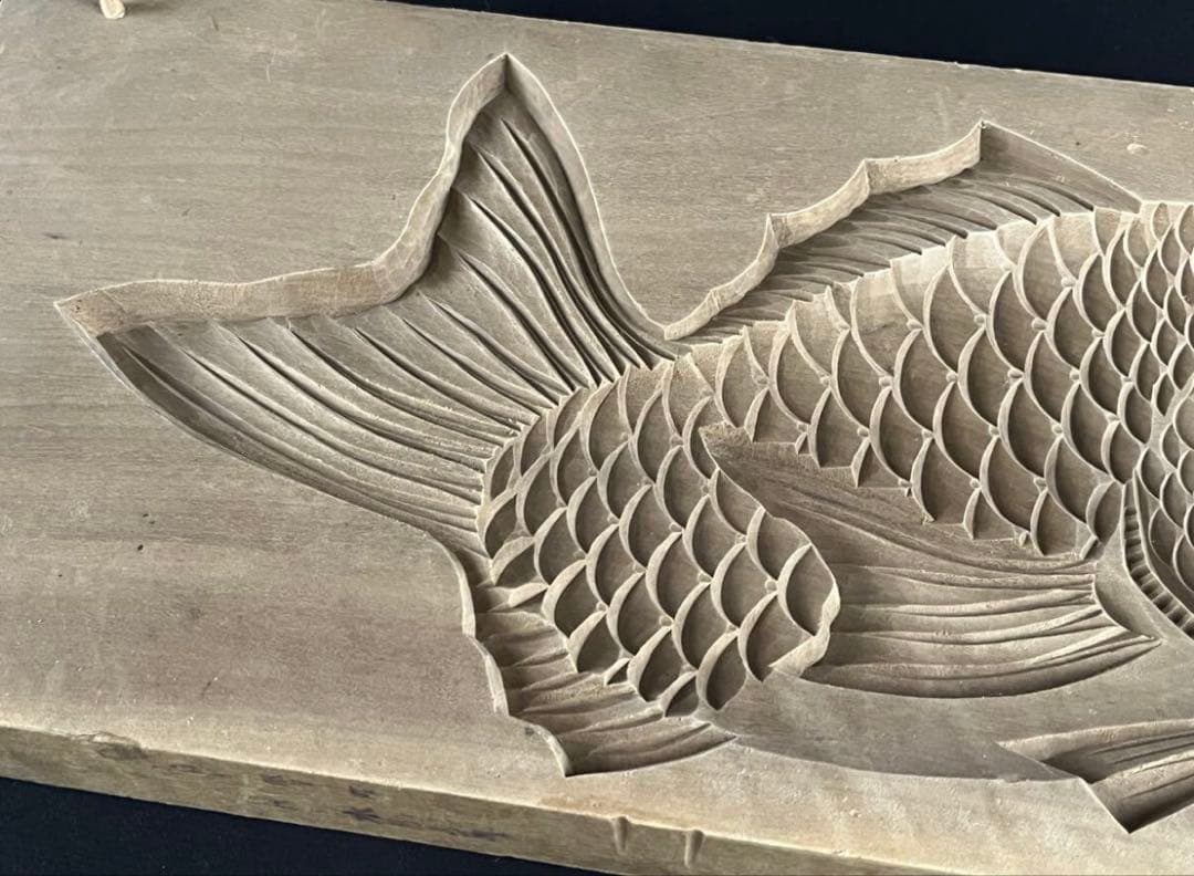 菓子型 特大型の鯛 タイ 39.2×18.3cm 和菓子 古道具アンティーク木彫