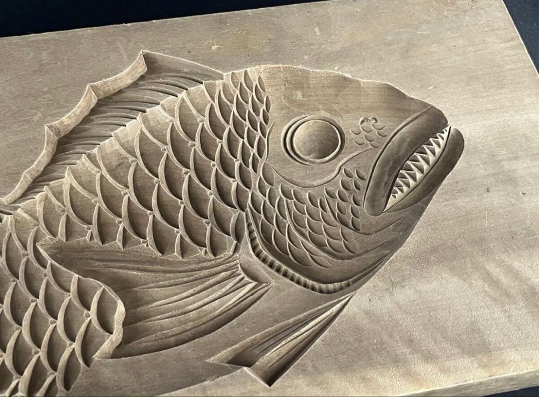 菓子型 特大型の鯛 タイ 39.2×18.3cm 和菓子 古道具アンティーク木彫