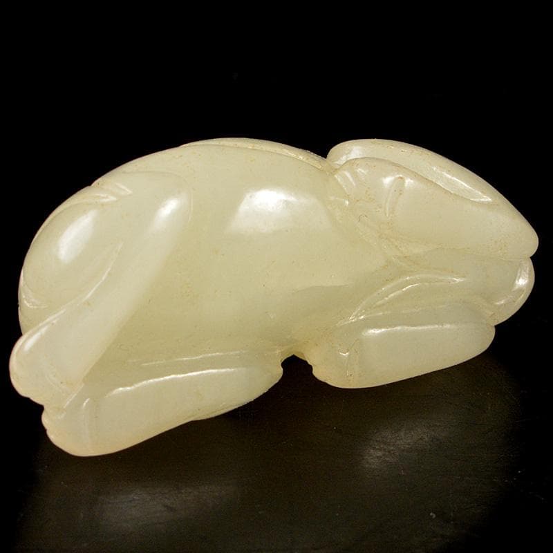 中国　玉石白玉彫刻　神獣刻　根付　紙鎮　置物　C　7084E