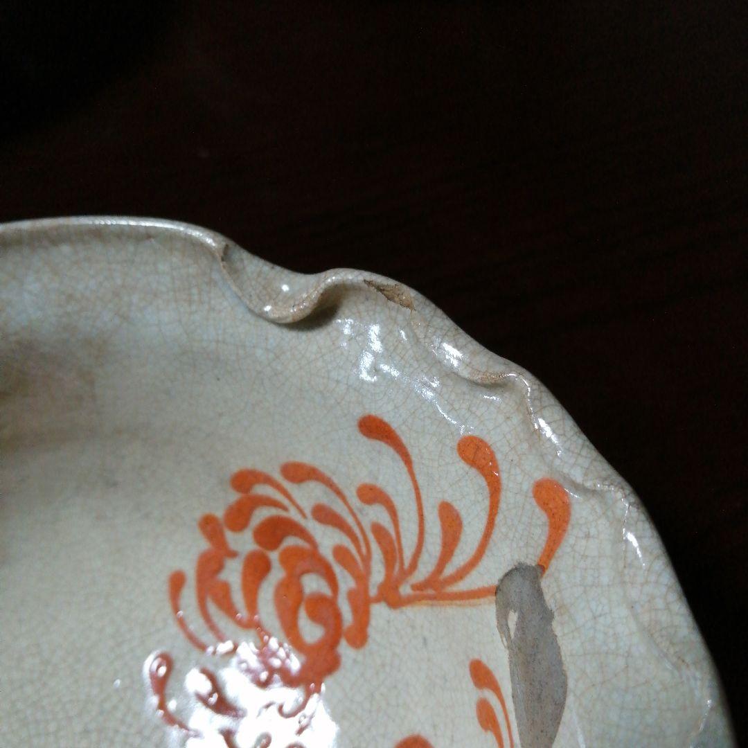 瀬戸焼　爪画御深井ひだ鉢　10客　15.5cm 明治〜大正期