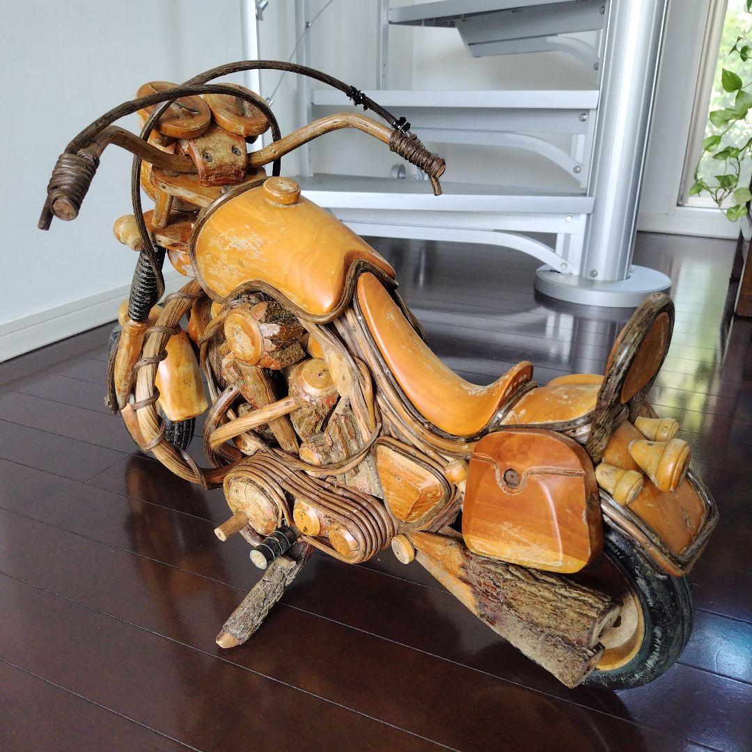 レア！ヴィンテージ 天然木 木製 大型 インテリアバイク模型 木彫り レトロ