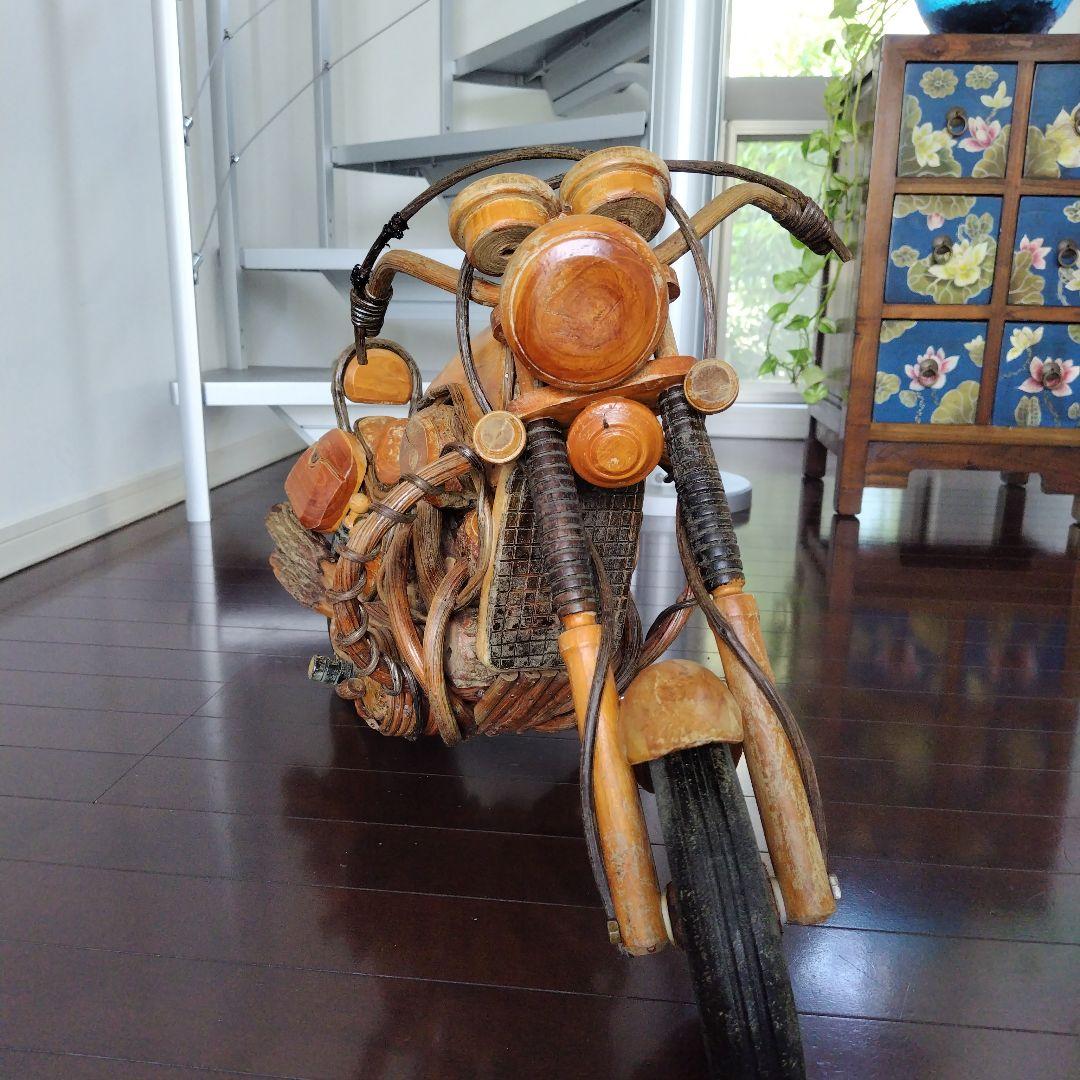 レア！ヴィンテージ 天然木 木製 大型 インテリアバイク模型 木彫り レトロ