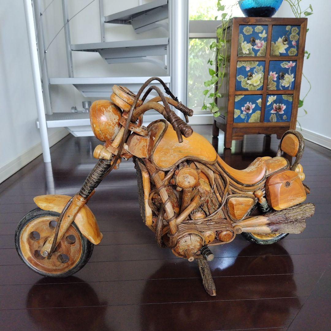 レア！ヴィンテージ 天然木 木製 大型 インテリアバイク模型 木彫り レトロ