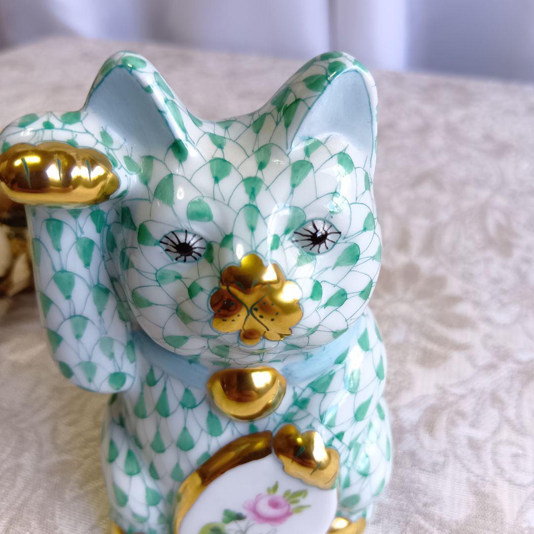 ヘレンド Herend 招き猫 ウィーンのバラ 開運 猫 縁起 風水 希少 美品