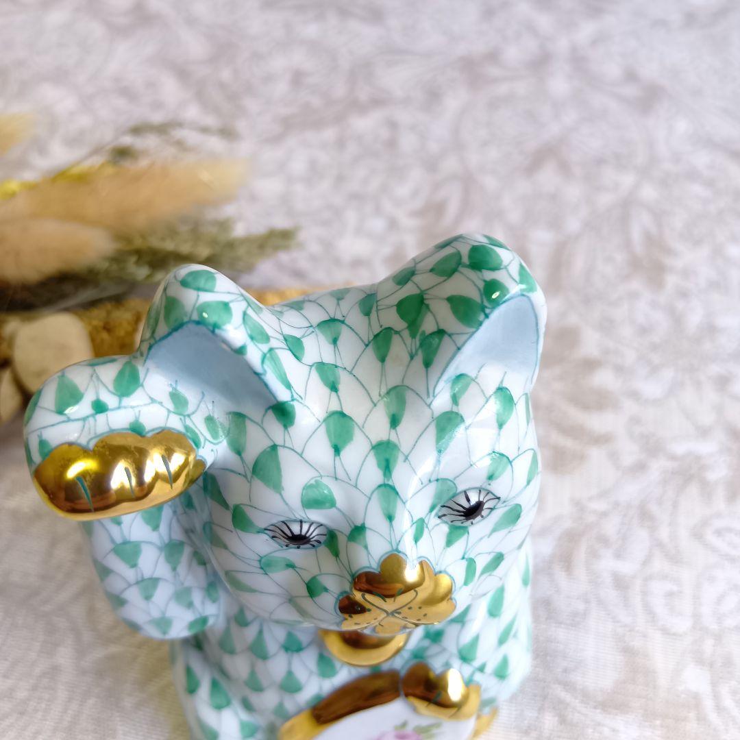 ヘレンド Herend 招き猫 ウィーンのバラ 開運 猫 縁起 風水 希少 美品