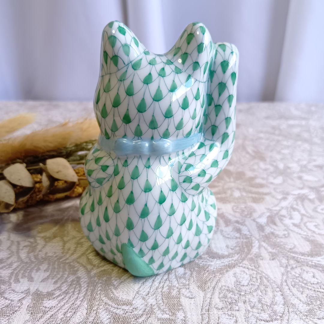 ヘレンド Herend 招き猫 ウィーンのバラ 開運 猫 縁起 風水 希少 美品