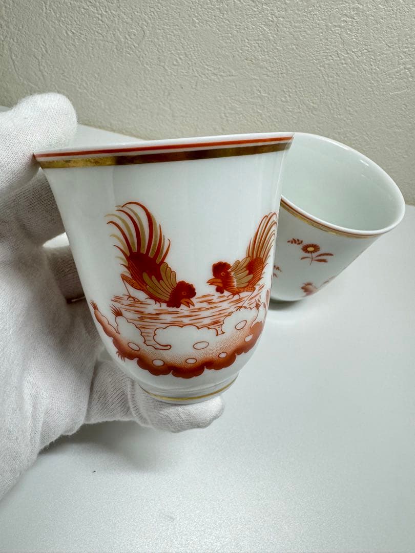 【高級】Richard Ginori レッドコック 湯呑 カップ 2客セット