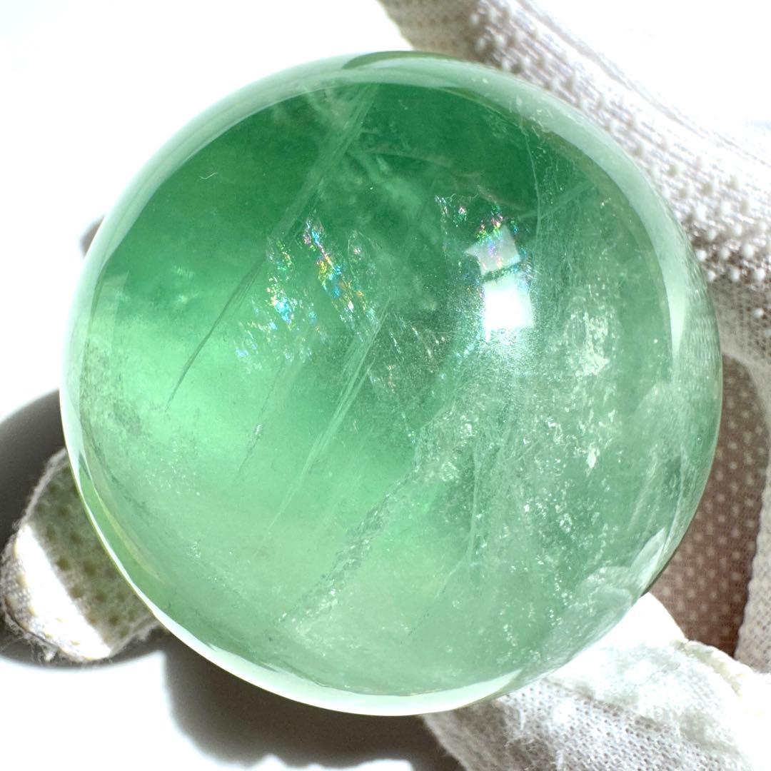 虹入り キャンディフローライト スフィア 53.6mm 金属台座付き