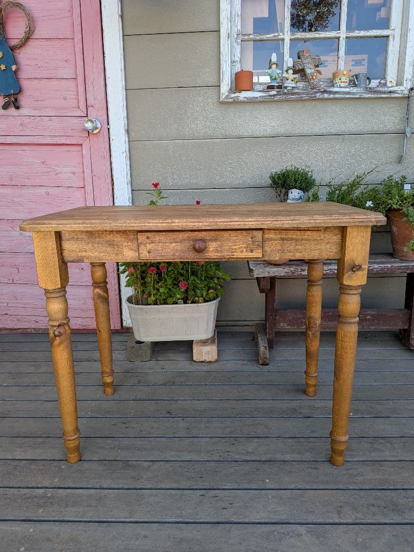 ろくろ脚のパソコンデスク　カントリーデスク　デスク　作業台引き出し付き
