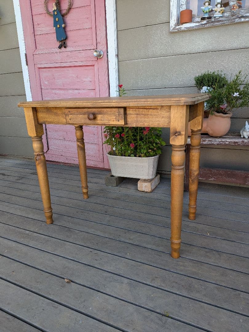 ろくろ脚のパソコンデスク　カントリーデスク　デスク　作業台引き出し付き