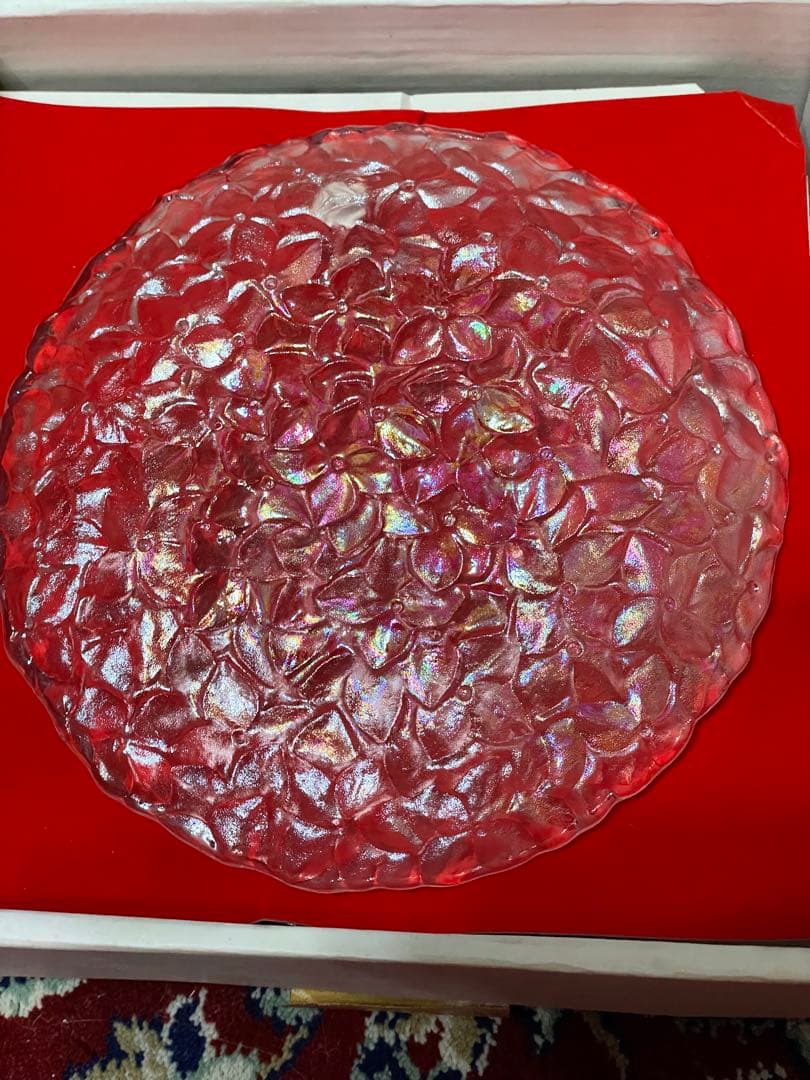 Hoya Crystal 花柄皿 NDS 371L クリアピンク