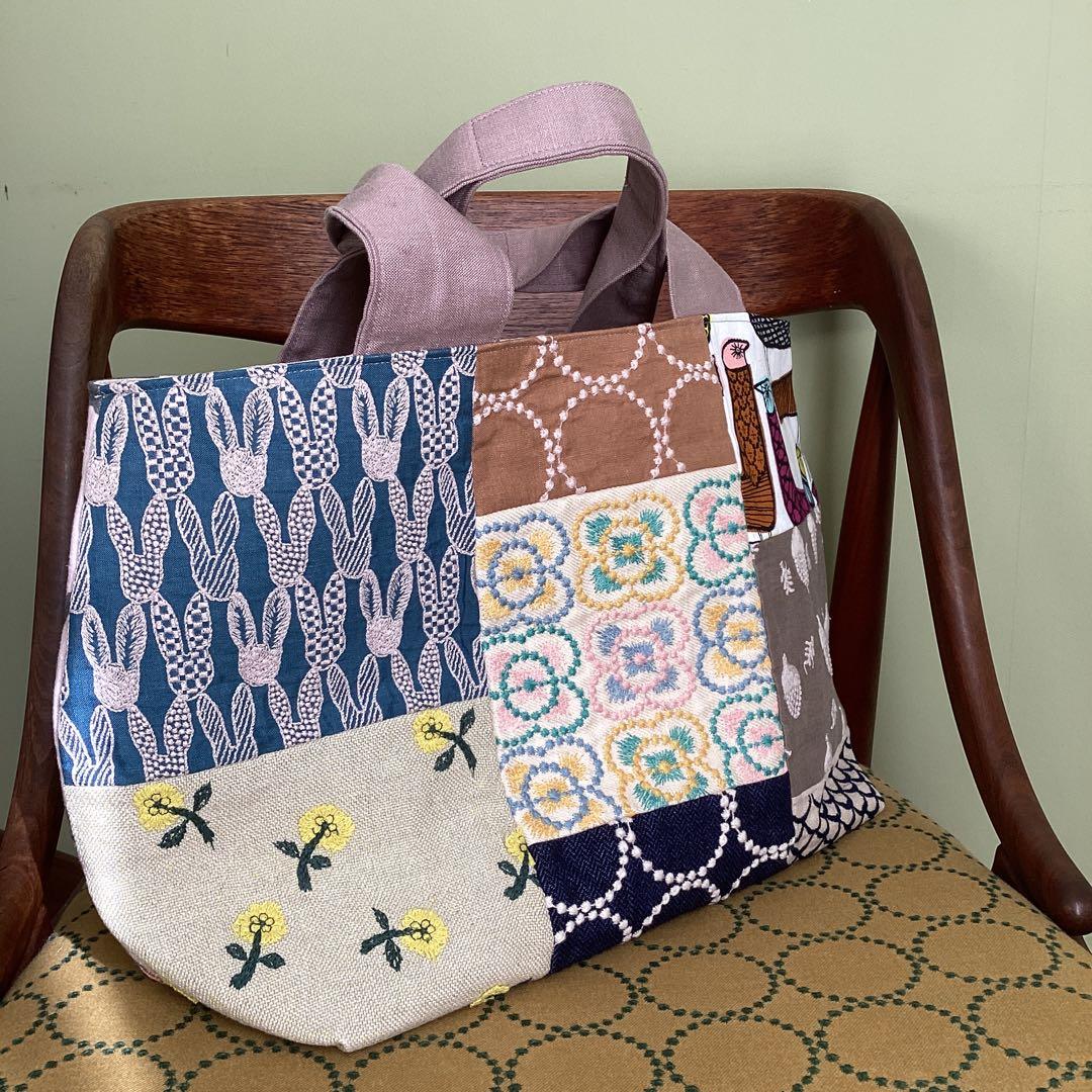 ミナペルホネンパッチワークで大きめトートバッグハンドメイド