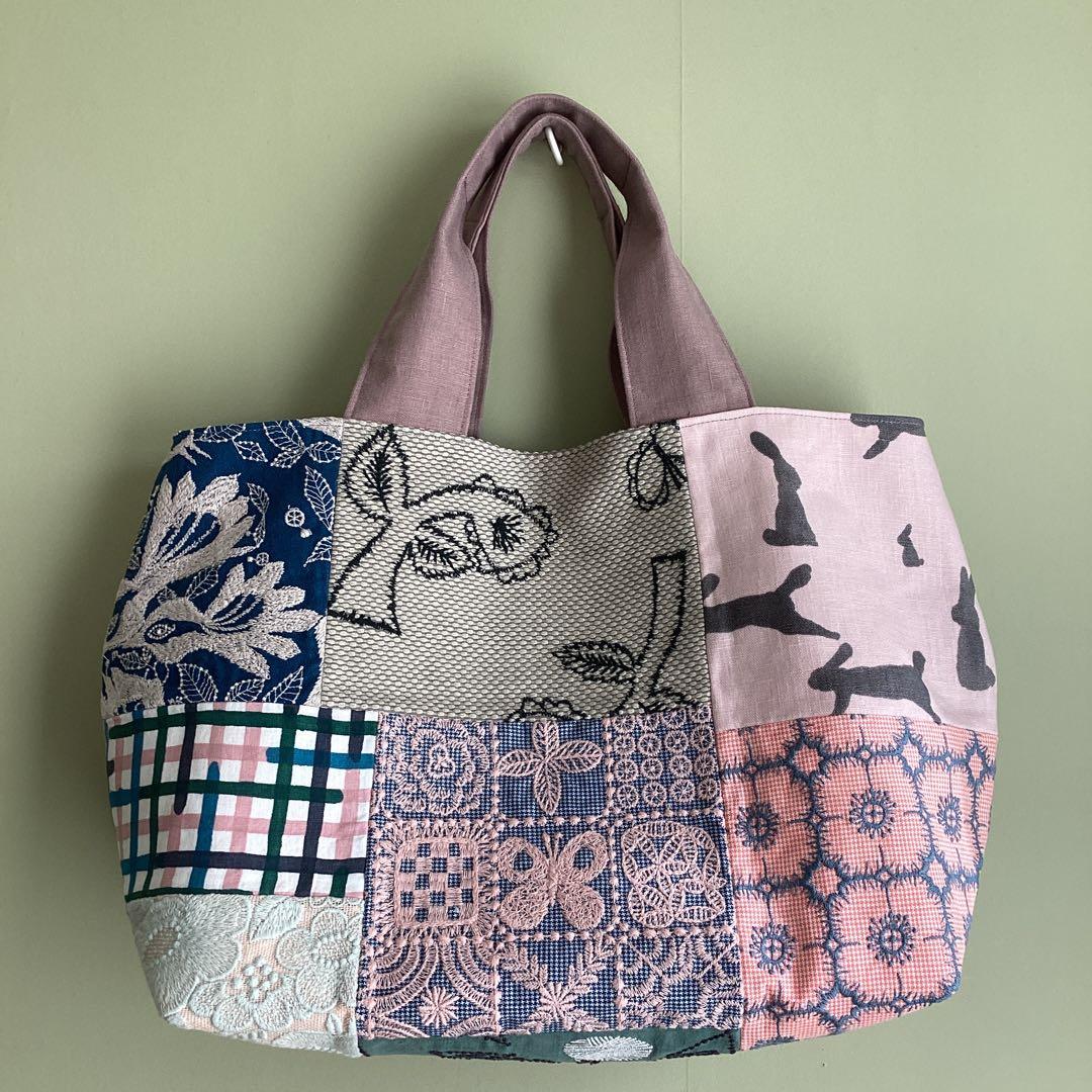 ミナペルホネンパッチワークで大きめトートバッグハンドメイド