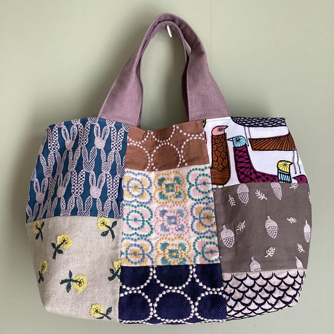 ミナペルホネンパッチワークで大きめトートバッグハンドメイド