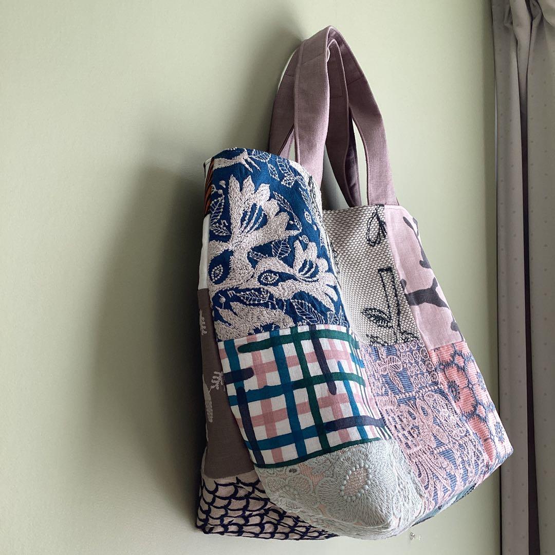 ミナペルホネンパッチワークで大きめトートバッグハンドメイド