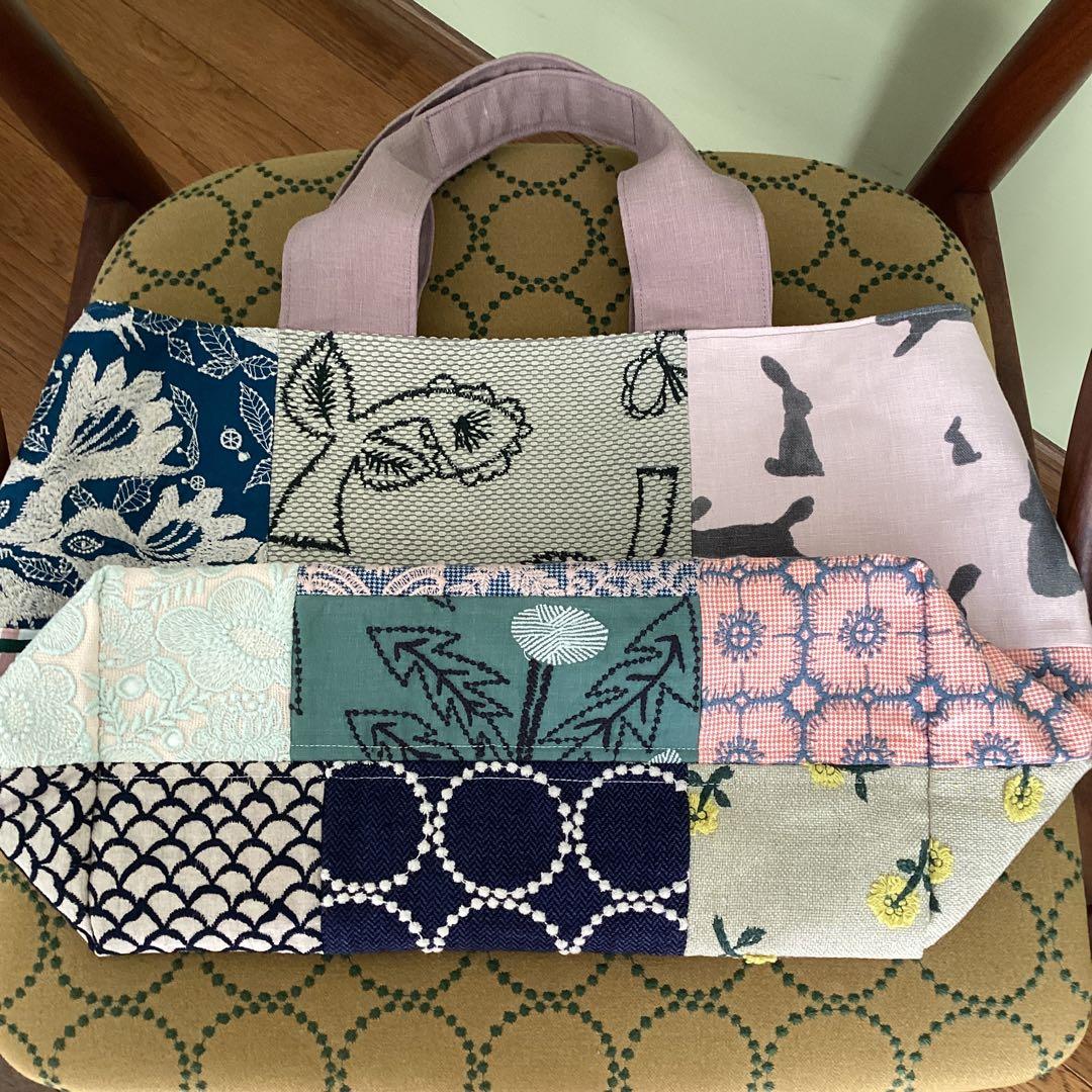 ミナペルホネンパッチワークで大きめトートバッグハンドメイド