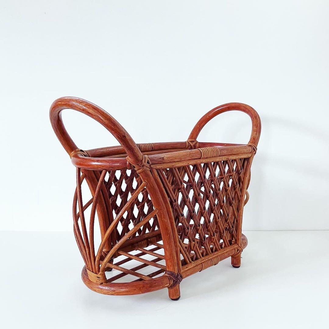 マガジンラック　ラタン　籐　小物入れ　リビング収納　古道具　古家具　ブロカント