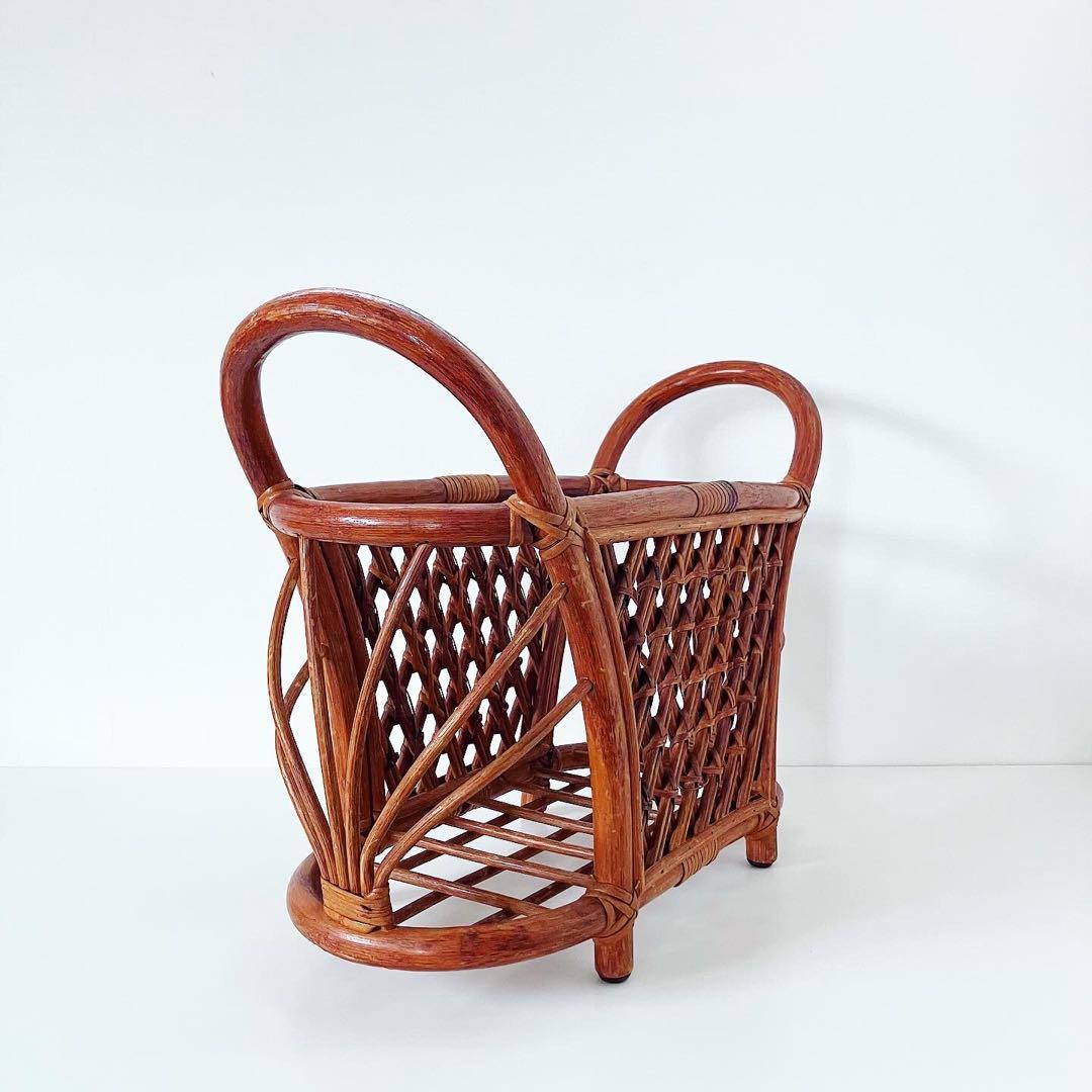 マガジンラック　ラタン　籐　小物入れ　リビング収納　古道具　古家具　ブロカント