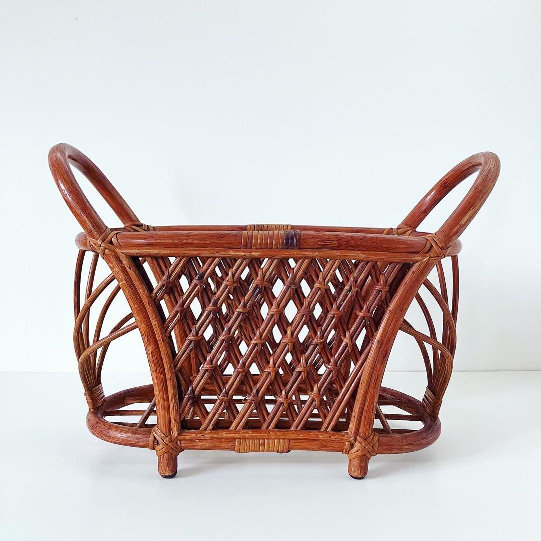 マガジンラック　ラタン　籐　小物入れ　リビング収納　古道具　古家具　ブロカント