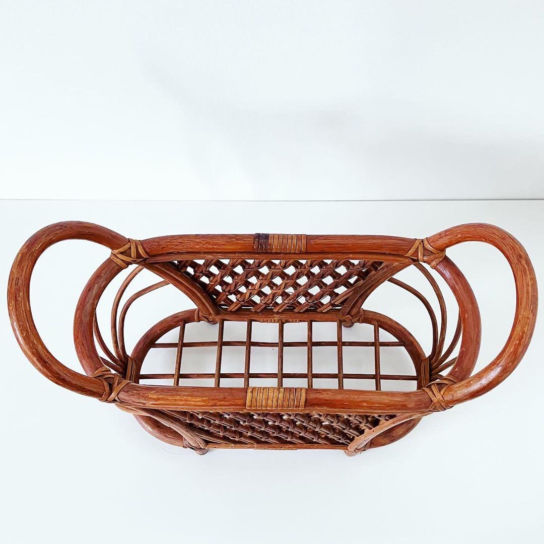 マガジンラック　ラタン　籐　小物入れ　リビング収納　古道具　古家具　ブロカント