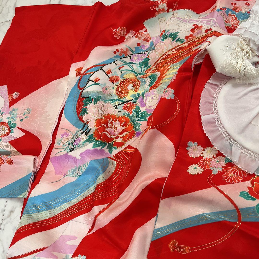 七五三 女の子 着物　長襦袢　帽子　スタイ　セット