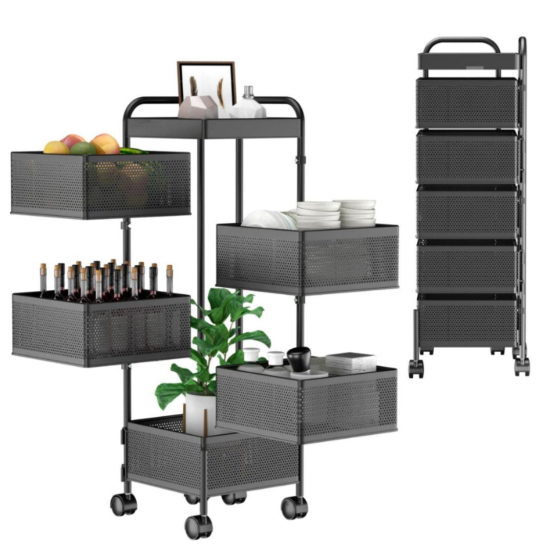 回転 収納ラック 小物入れ 5段キャスター付き天板付き