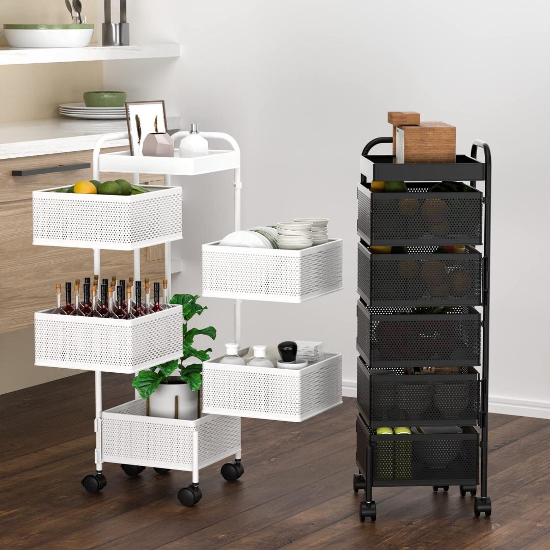 回転 収納ラック 小物入れ 5段キャスター付き天板付き