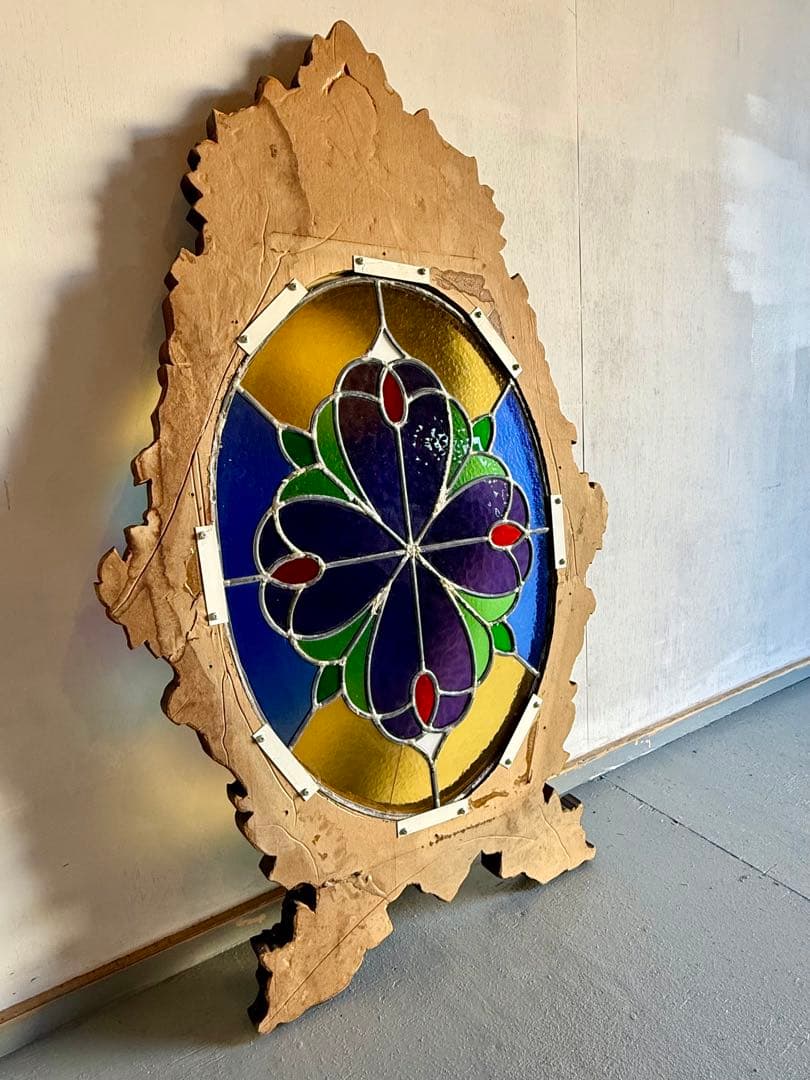 引取り限定 フレーム付き ステンドグラス オブジェ 窓枠