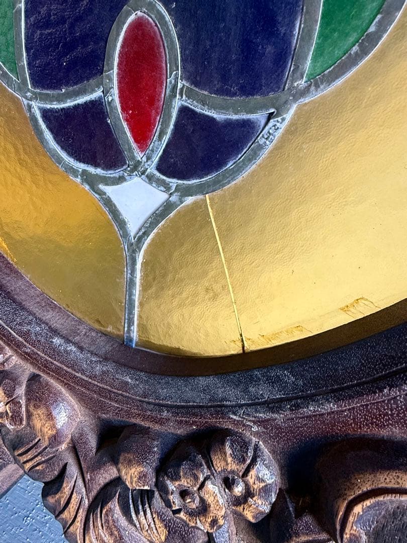 引取り限定 フレーム付き ステンドグラス オブジェ 窓枠