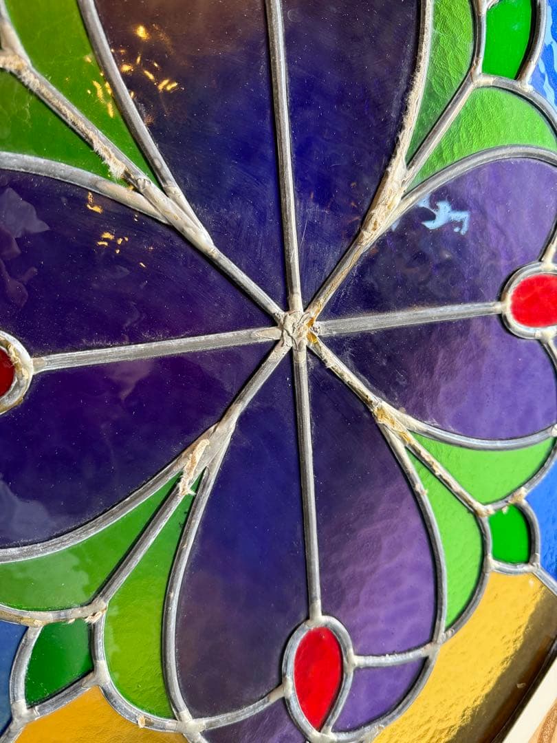 引取り限定 フレーム付き ステンドグラス オブジェ 窓枠