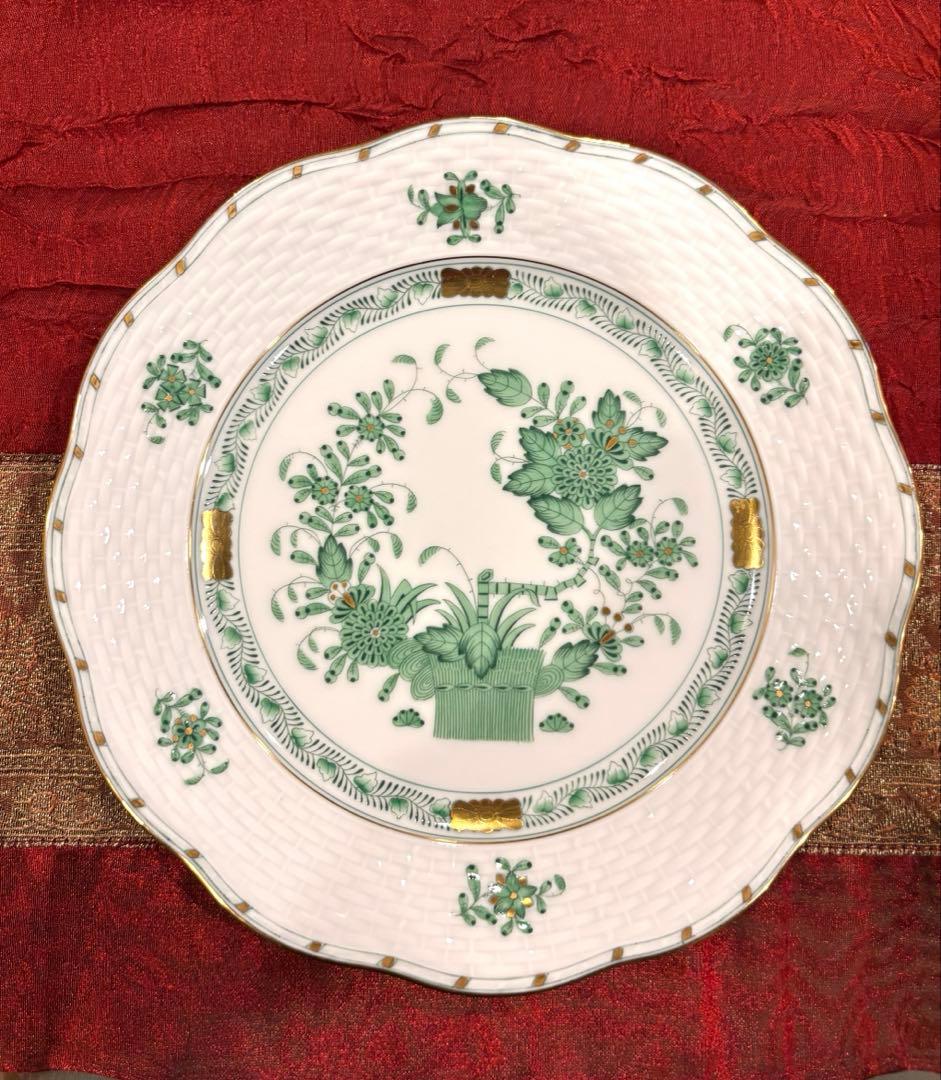 新品　HEREND FV インドの華グリーン プレート 19cm ６客セット