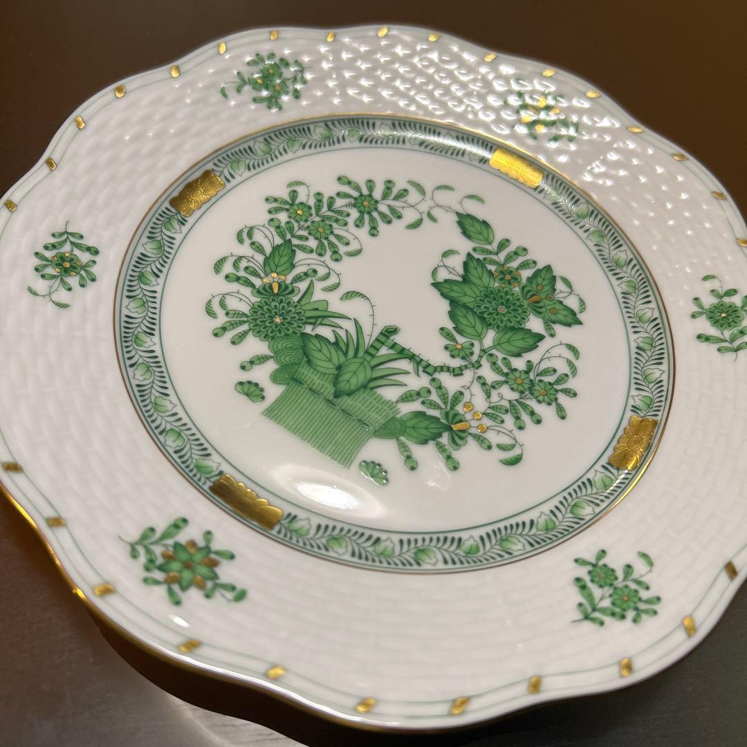 新品　HEREND FV インドの華グリーン プレート 19cm ６客セット