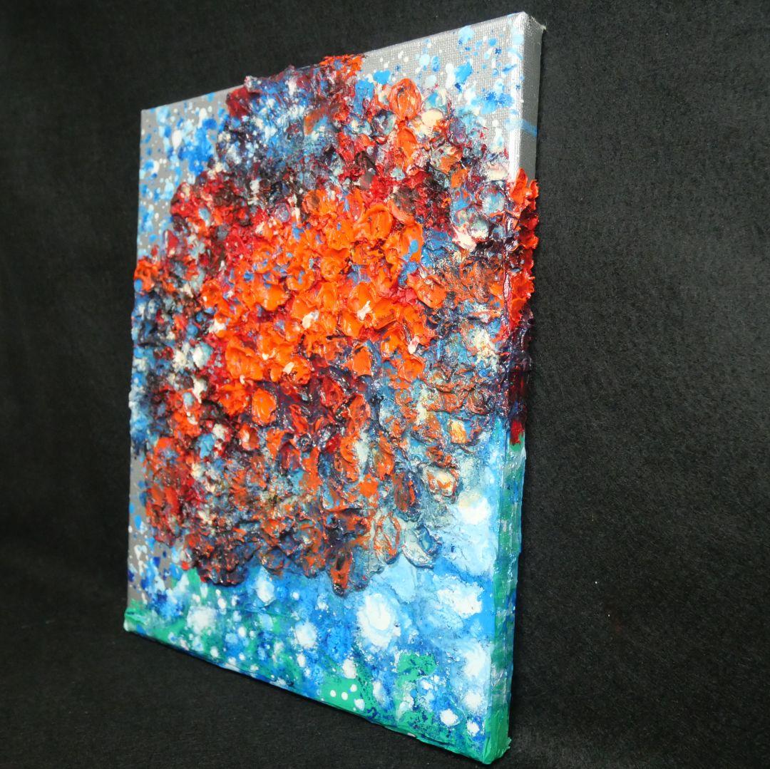 油絵 油彩 油彩画 絵画 絵 【梅雨に咲く赤い紫陽花】