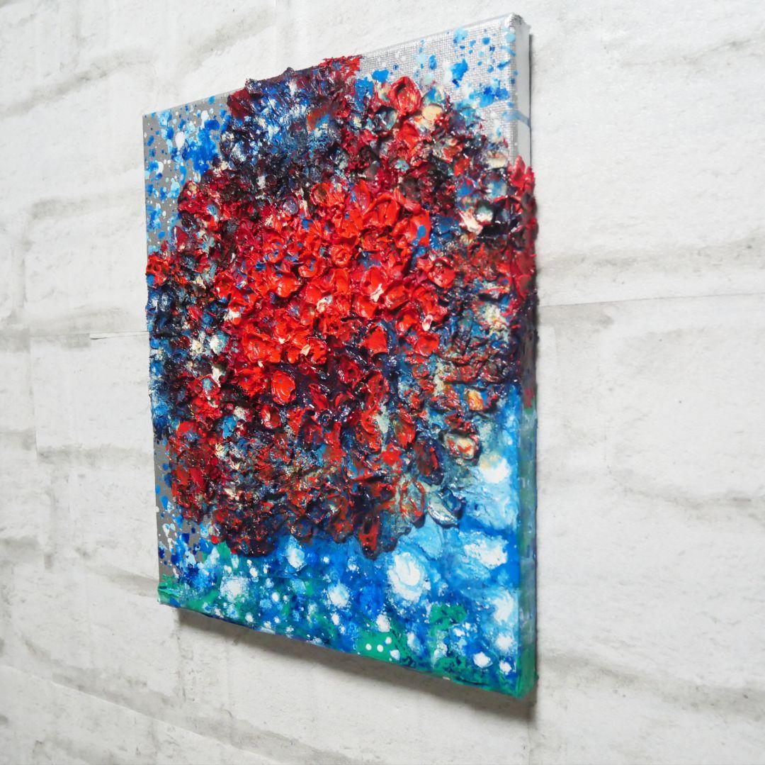 油絵 油彩 油彩画 絵画 絵 【梅雨に咲く赤い紫陽花】