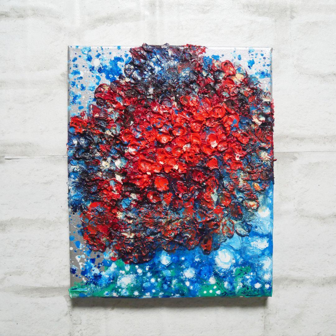 油絵 油彩 油彩画 絵画 絵 【梅雨に咲く赤い紫陽花】