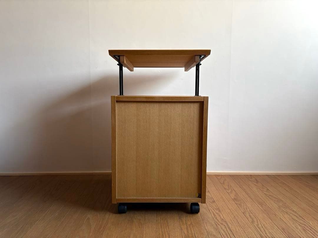 飛騨産業 キャスター付き デスクワゴン ② オーク材 天板昇降式 収納 テーブル