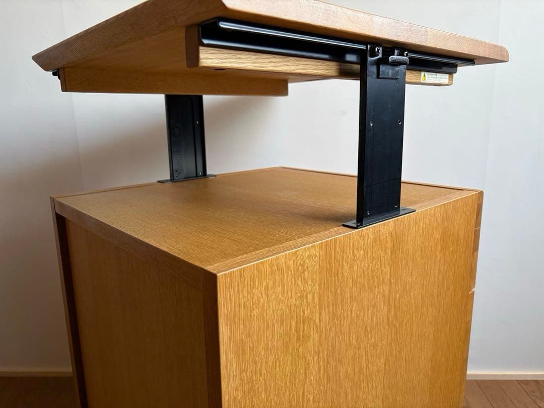 飛騨産業 キャスター付き デスクワゴン ② オーク材 天板昇降式 収納 テーブル